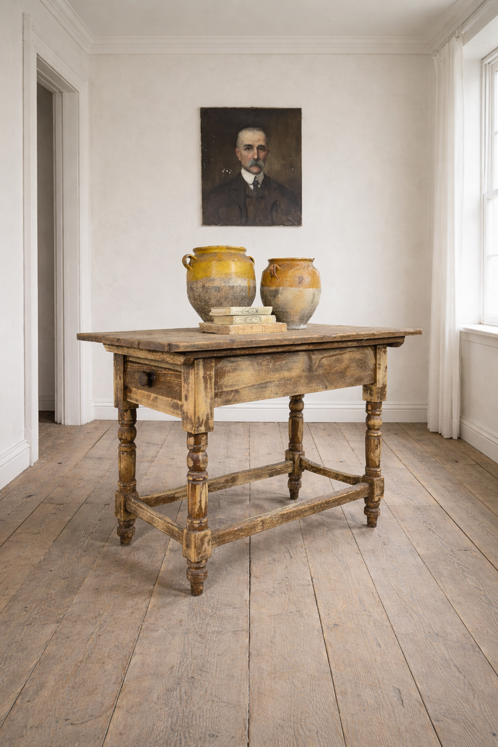 Antique French Rustic Pine Refectory Kitchen Console Table