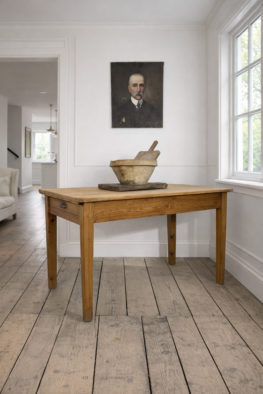 Antique Rustic Pine Country Farmhouse Kitchen Dining Table