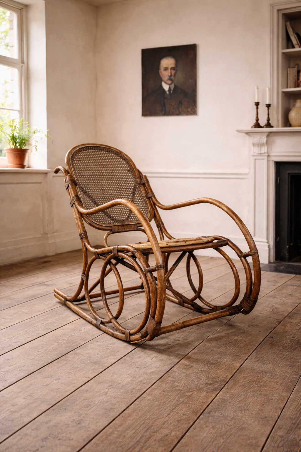 Vintage Bentwood Cane & Bamboo Rocking Chair
