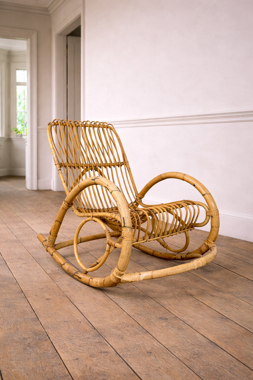 Vintage Mid Century Franco Albini Bamboo Rocking Chair — Vintage