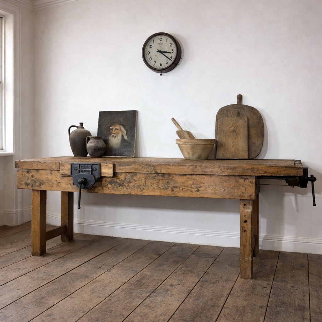 Large Vintage Antique Workbench Kitchen Island Table