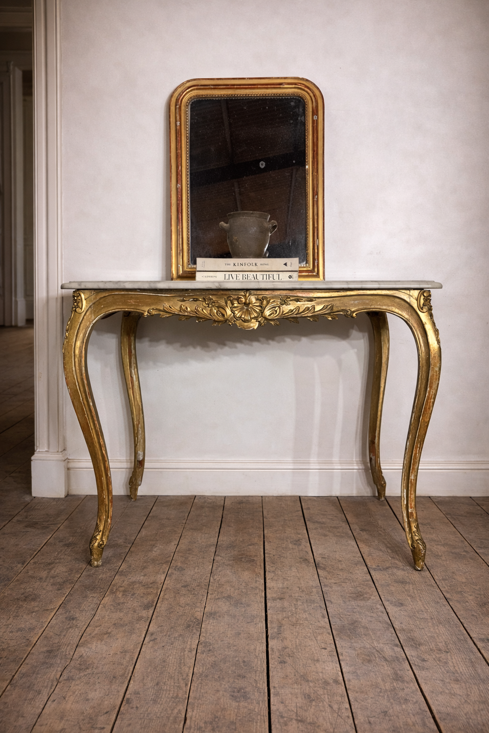 19th Century Antique French Marble Top Gilt Console Table