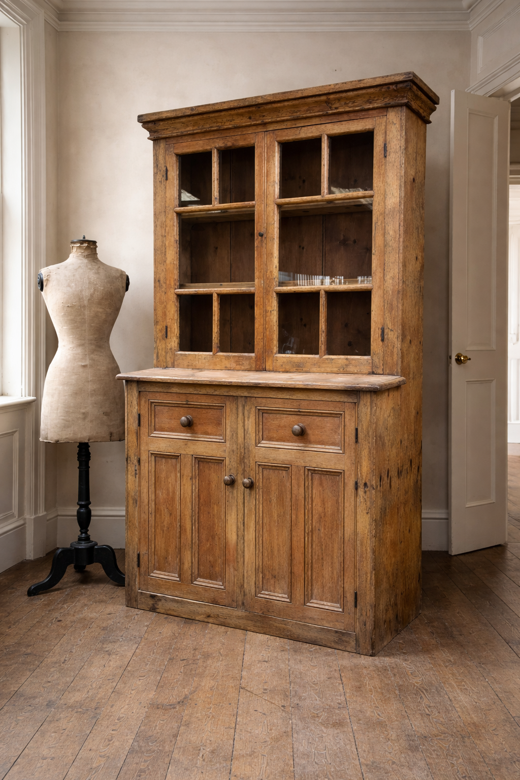 Victorian Antique Rustic Pine Dresser Cabinet