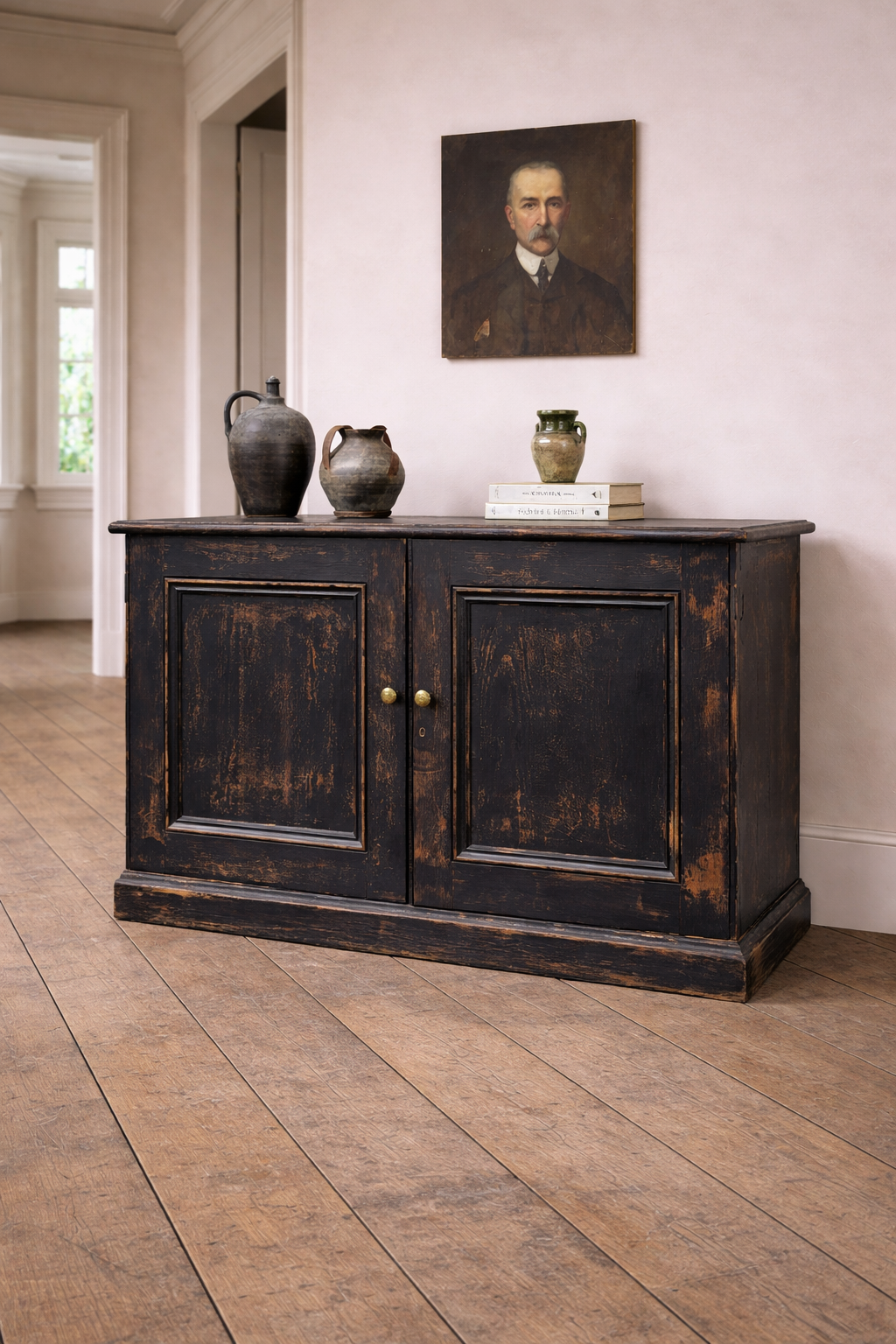 Antique Ebonised Painted Pigeon Hole Cupboard & Merchant’s Chest