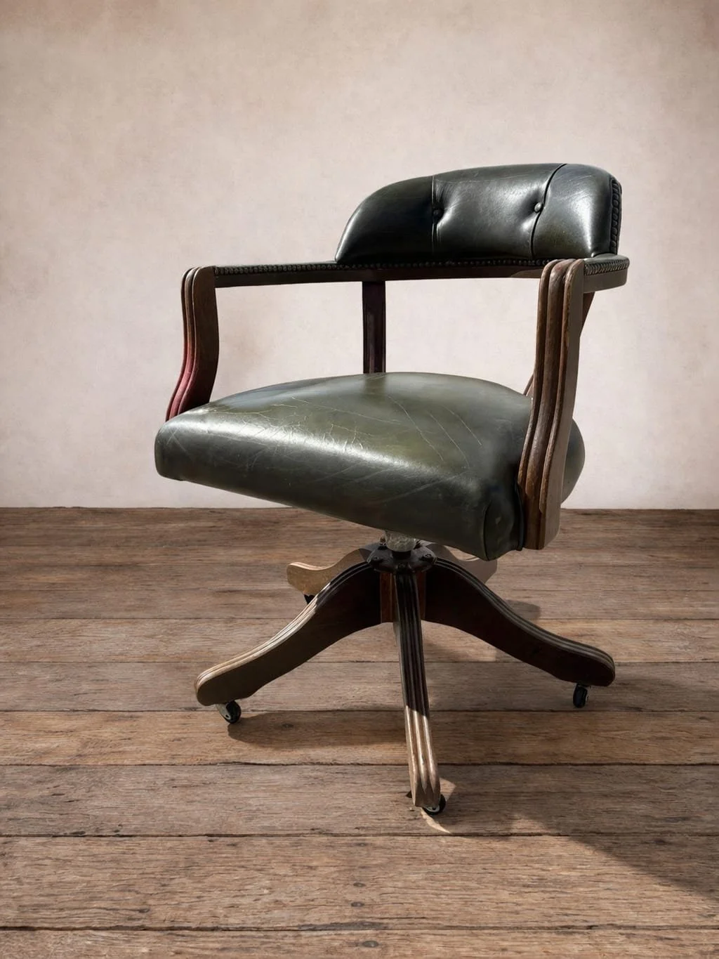 Vintage Green Leather Desk Chair