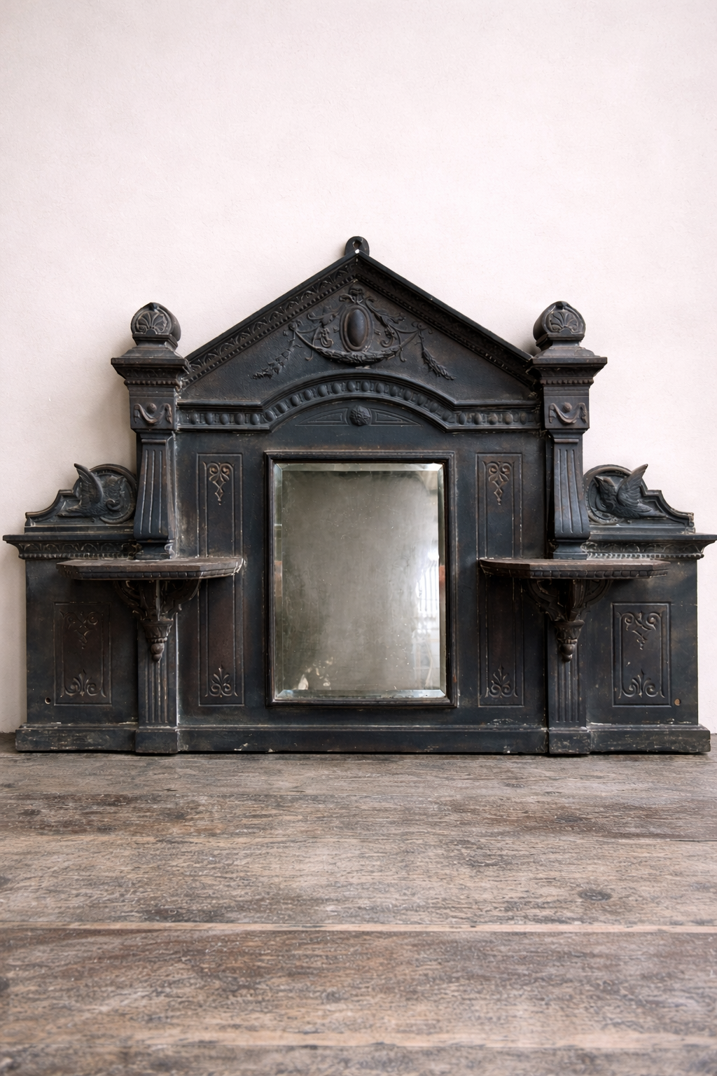 Antique Victorian Cast Iron Overmantle Coalbrookdale Mirror