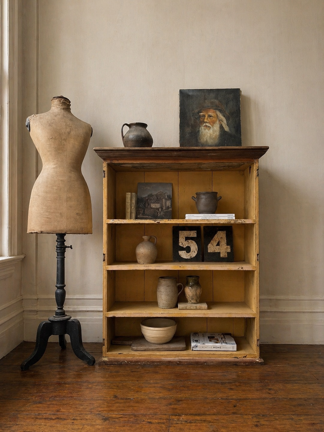 Victorian Antique Original Painted Rustic Pine Shelving Unit