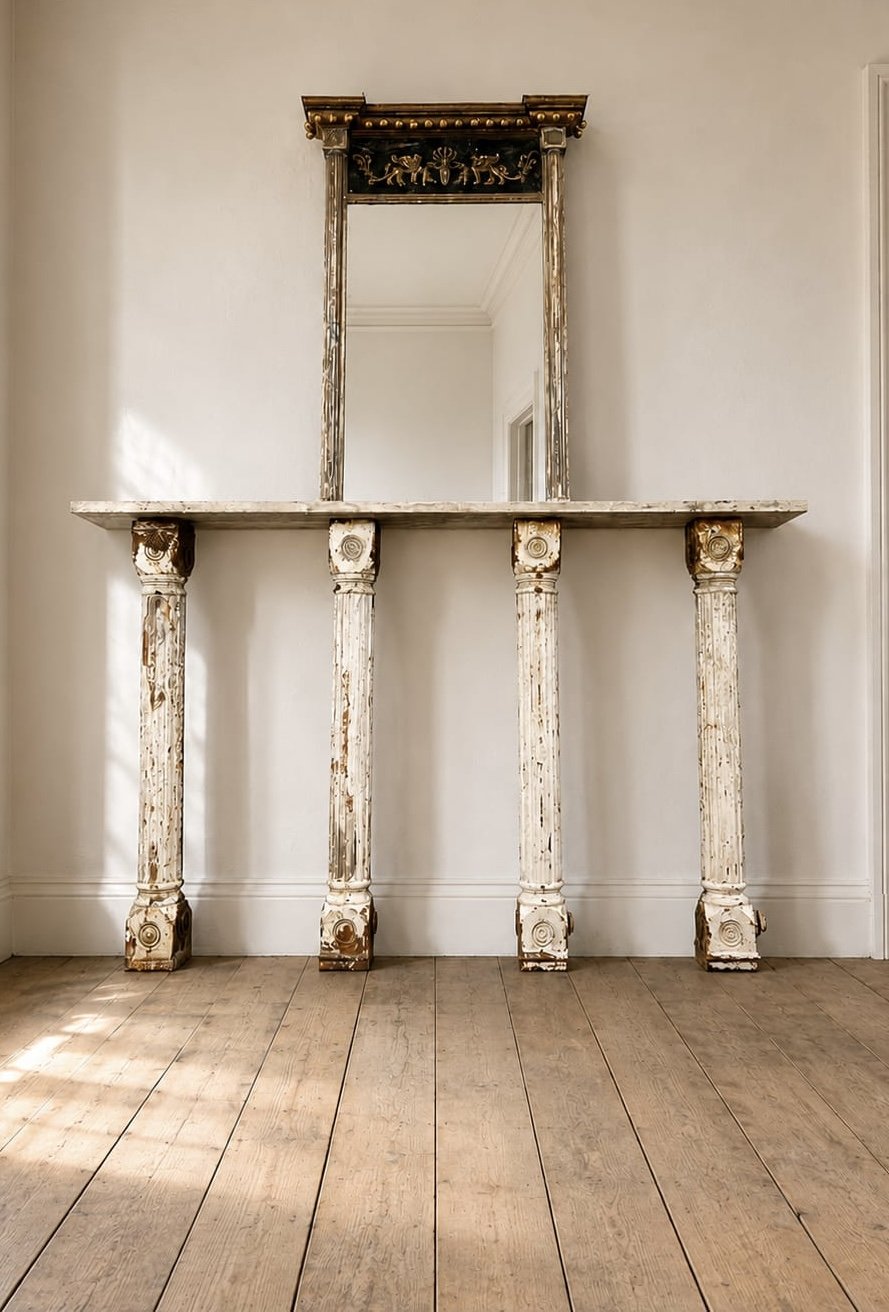 Antique Cast Iron Marble Top Console Table