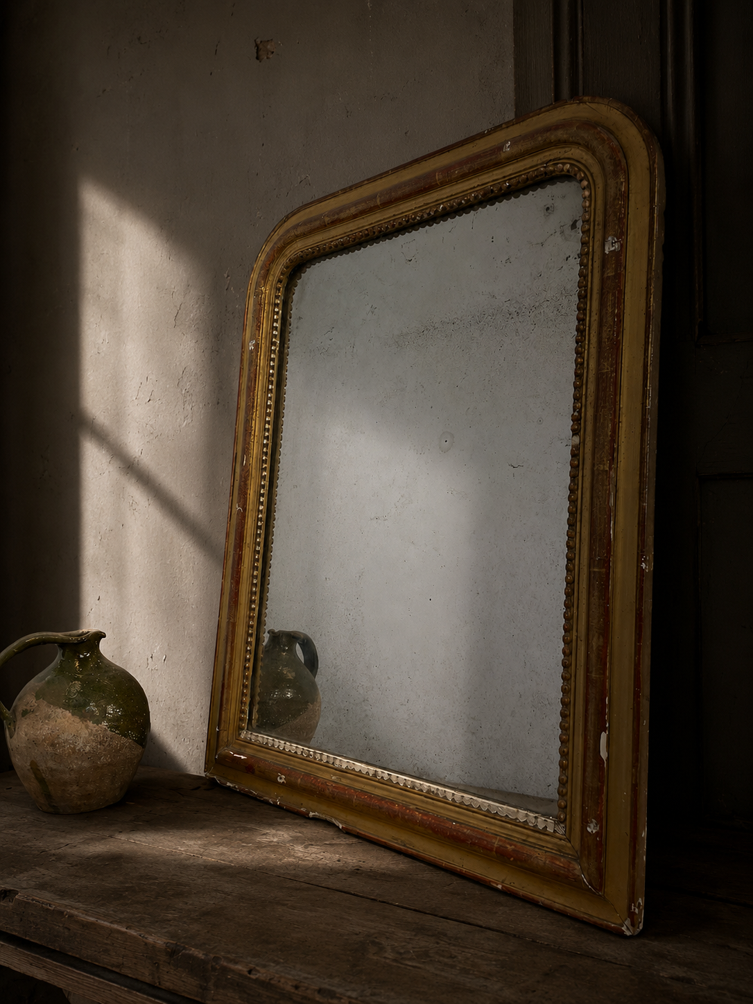 19th Century Antique French Gilt Foxed Mirror
