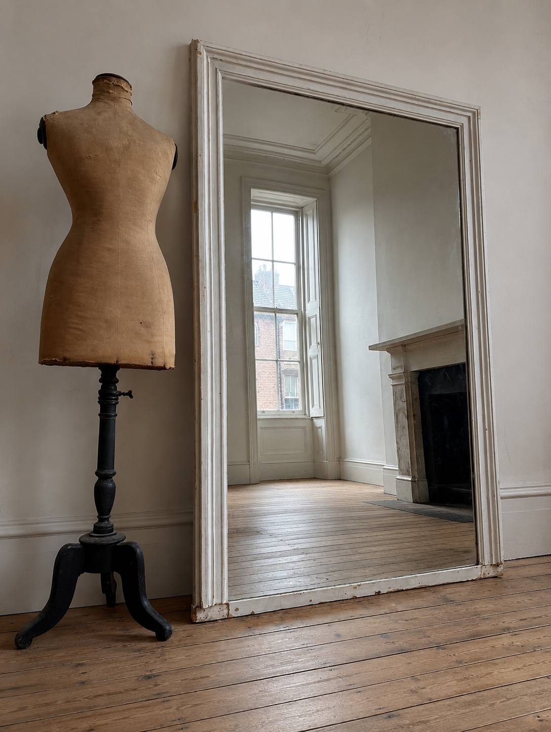 19th Century Antique French Original Painted Floor Standing Mirror