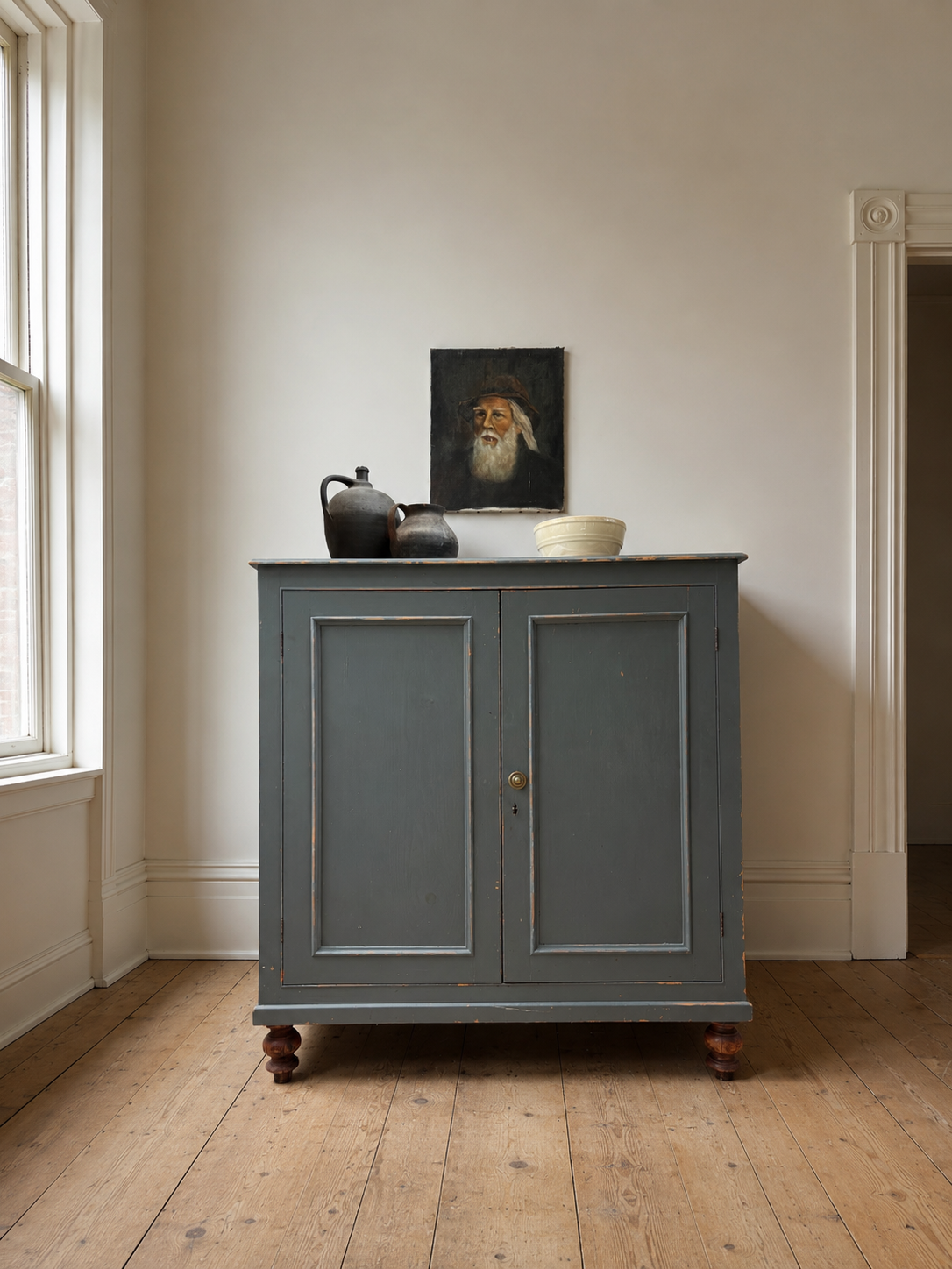Antique Painted Linen Cupboard Sideboard