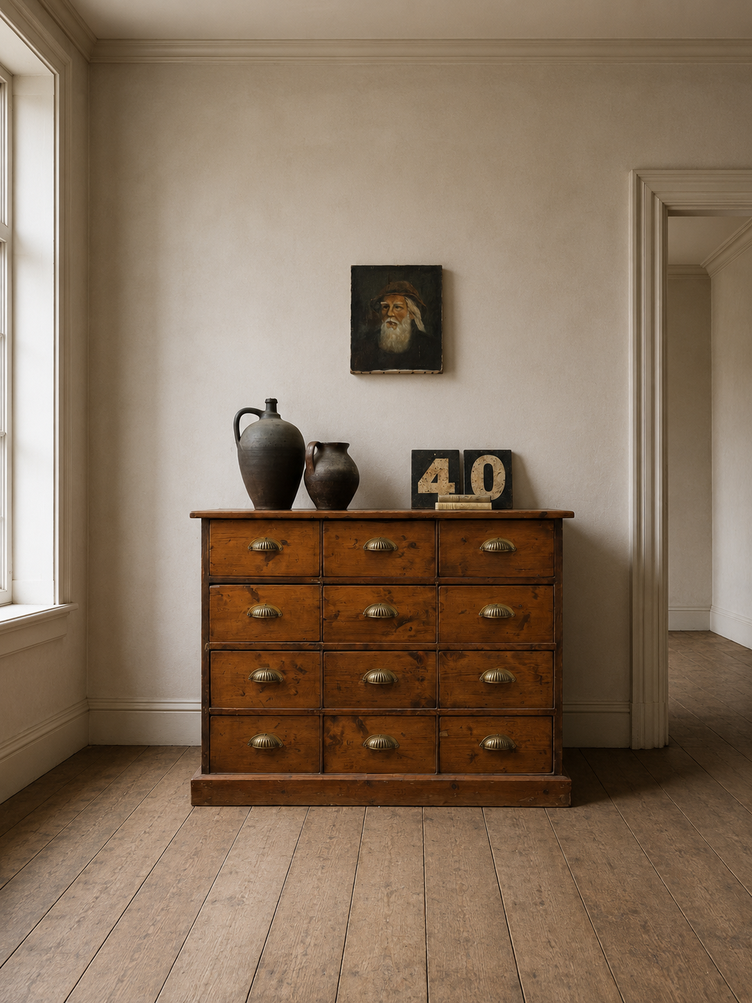 Vintage Rustic Pine Bank Of Drawers