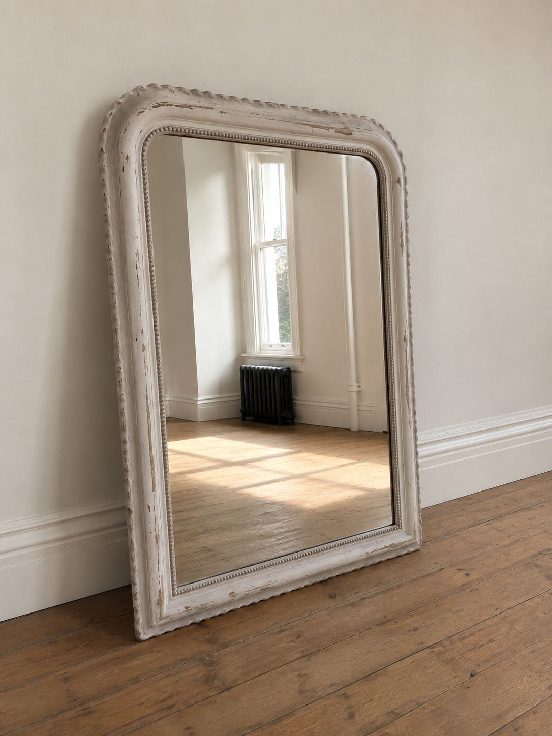Large 19th Century Antique French White & Gilt Mirror