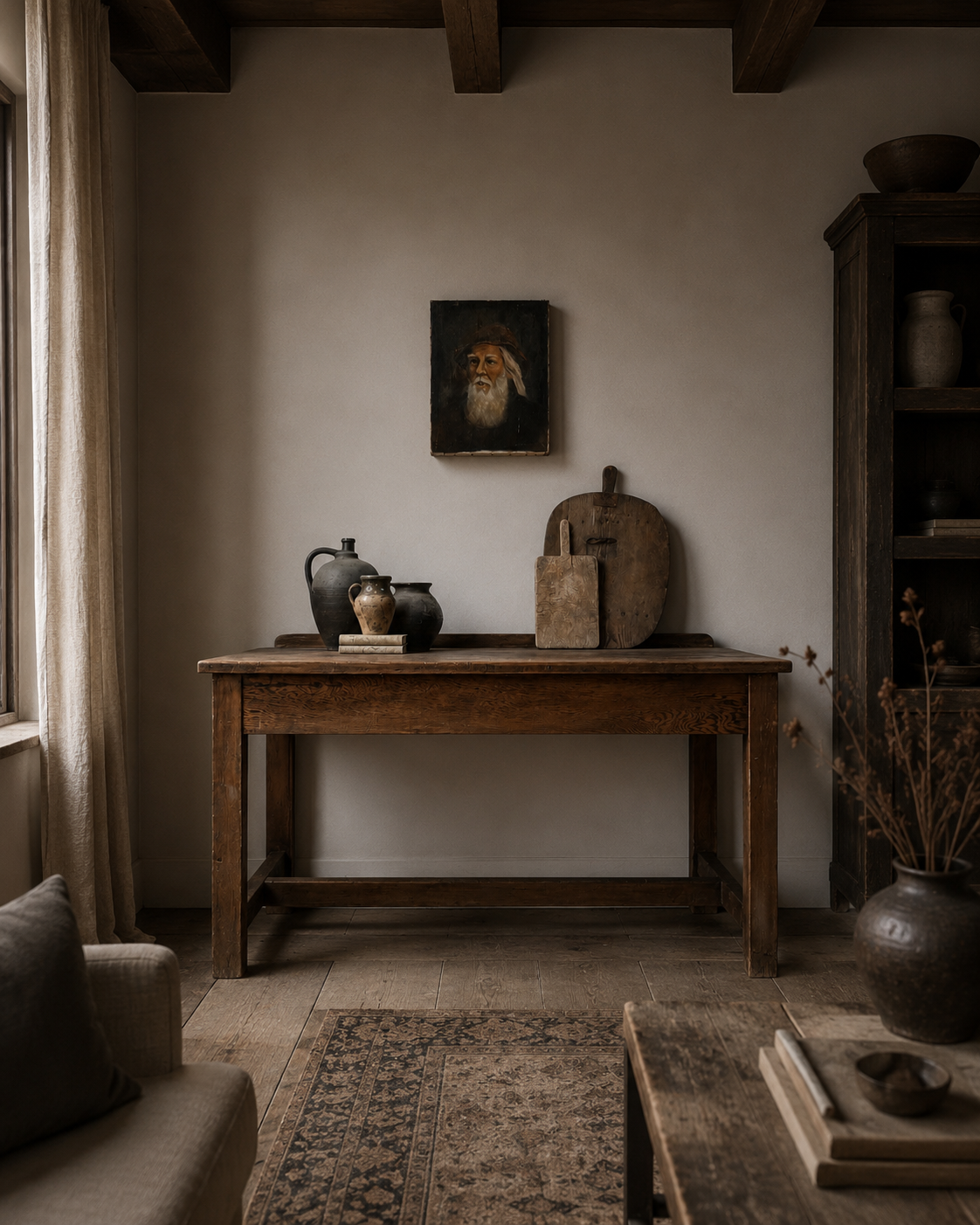 Antique Rustic Workbench Kitchen Prep/Console Table