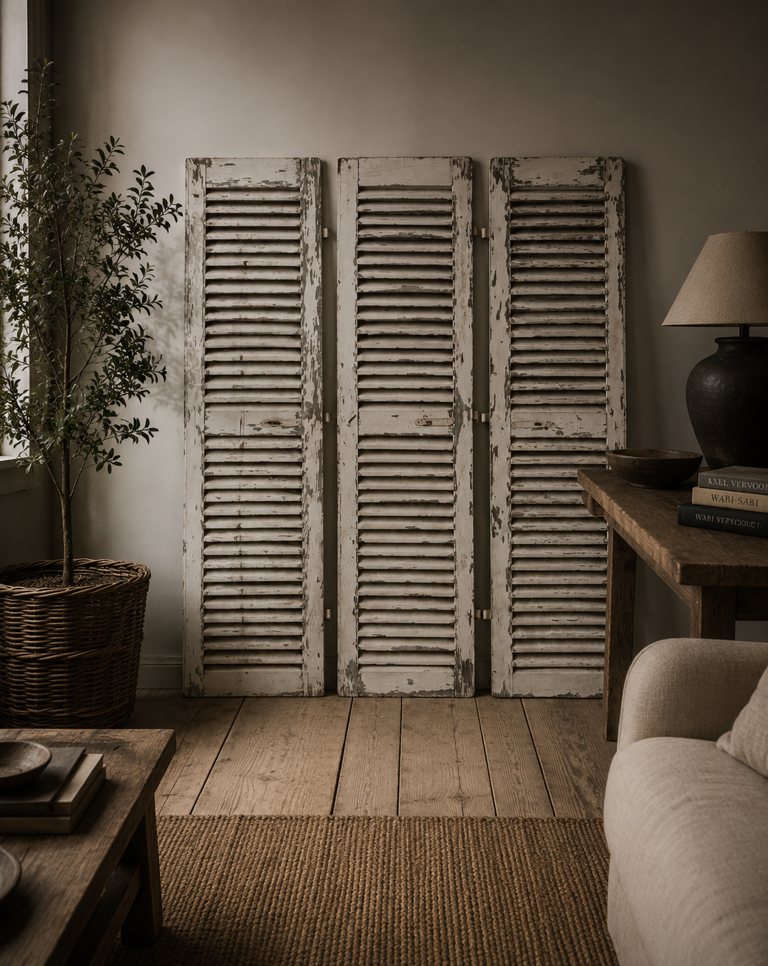 Set Of Three Antique French Original Painted Shutters