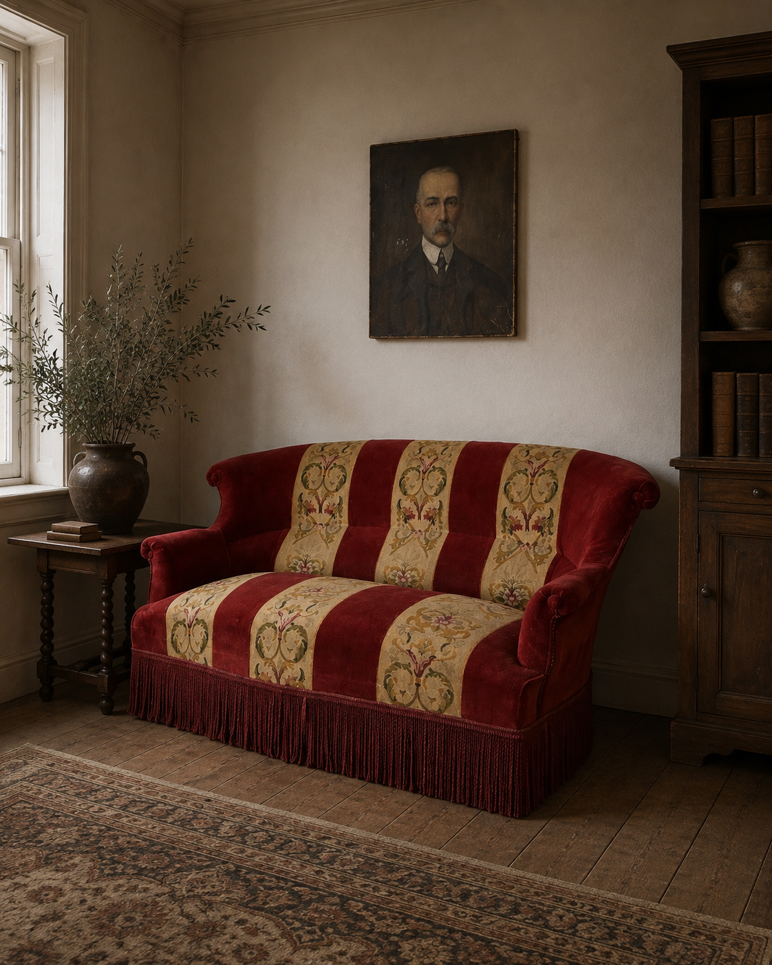 19th Century Antique French Napoleon Velvet & Tapestry Sofa