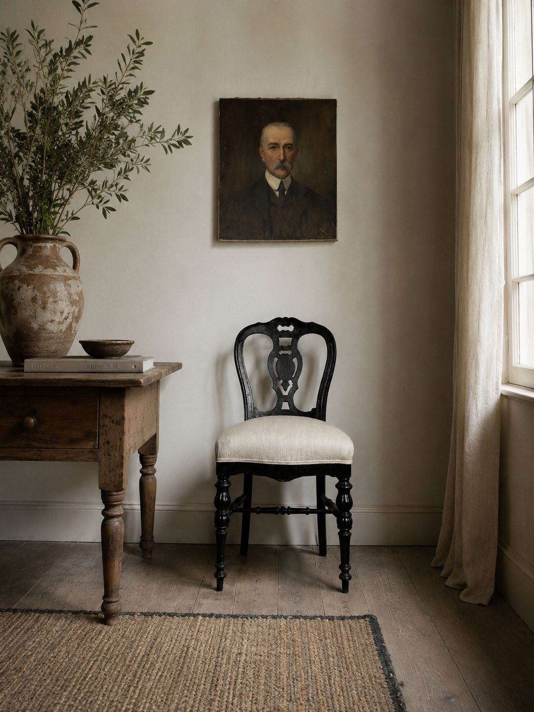 19th Century Antique French Ebonised Upholstered Chair
