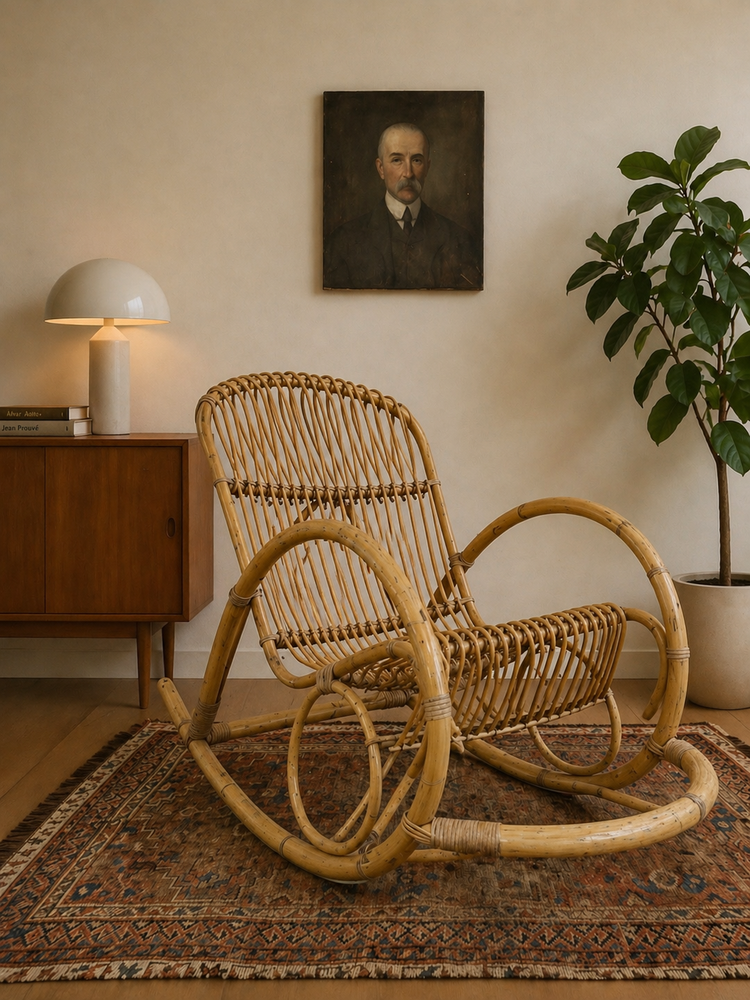 Vintage Mid Century Franco Albini Bamboo Rocking Chair