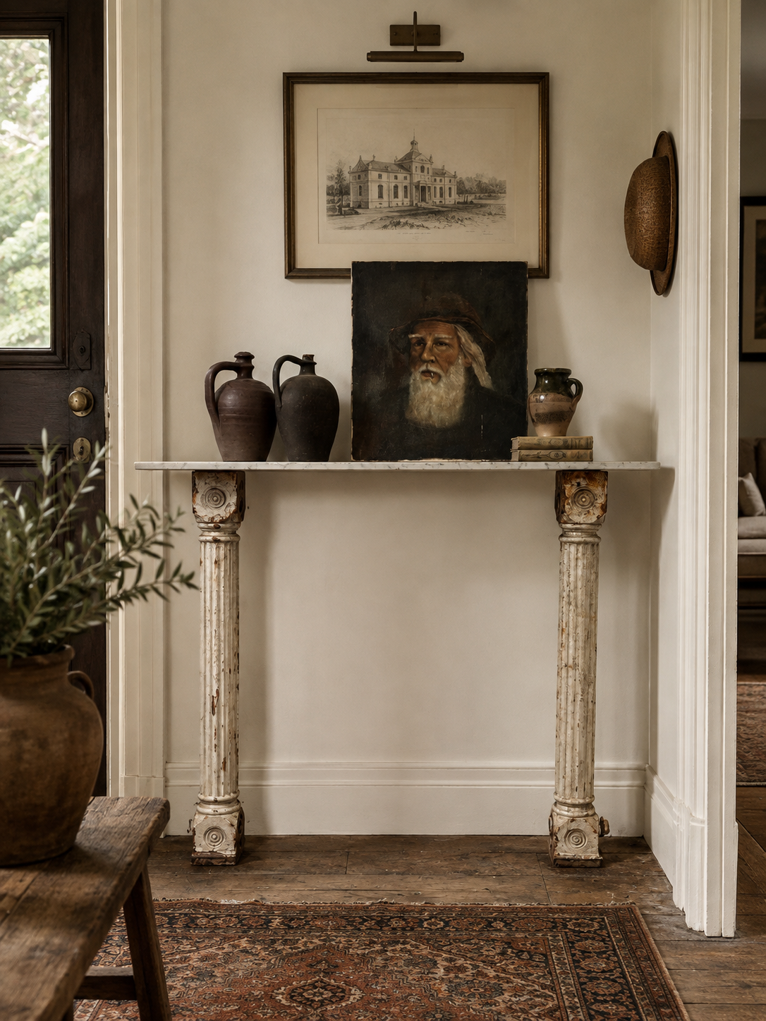 Antique Cast Iron Marble Top Console Table