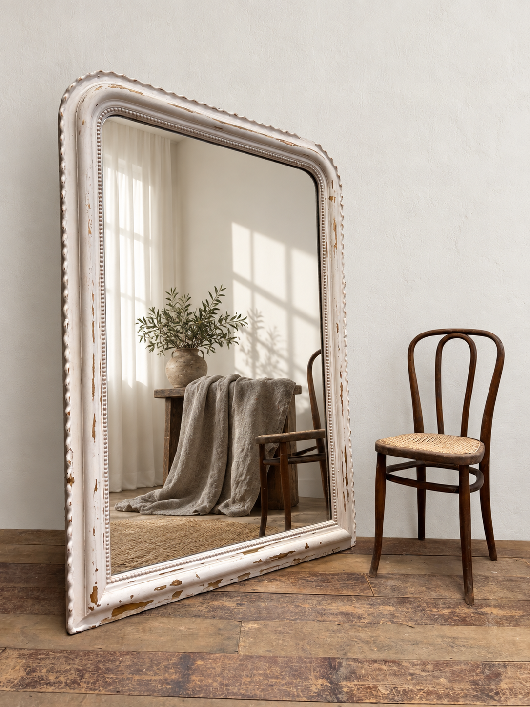 Large 19th Century Antique French White & Gilt Mirror