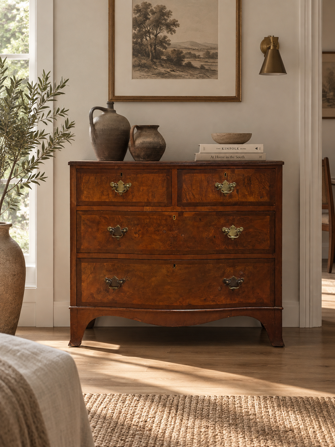 Antique Serpentine Walnut Chest Of Drawers