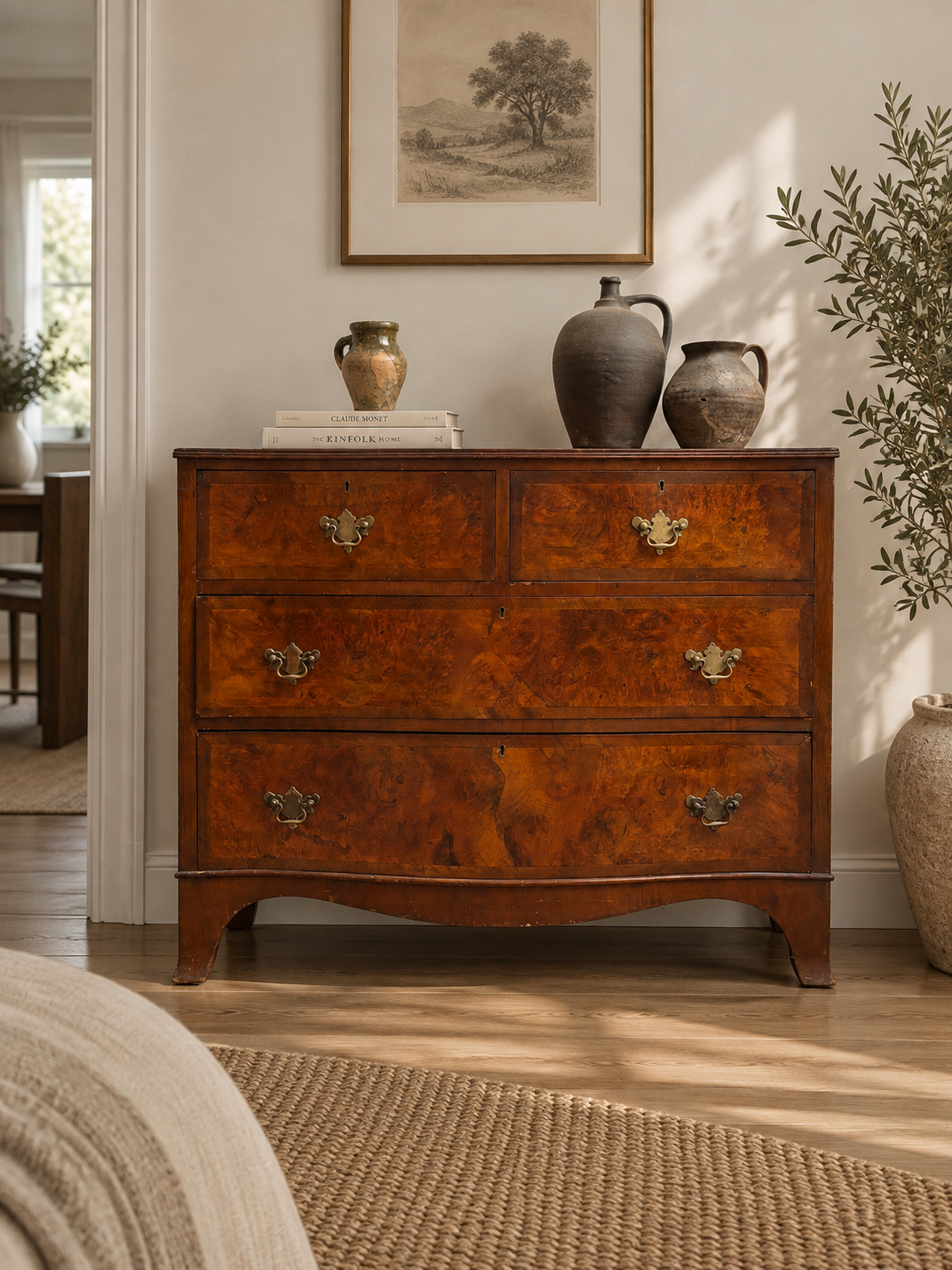 Antique Serpentine Walnut Chest Of Drawers