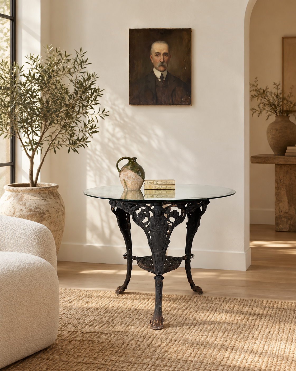 Victorian Antique Cast Iron Base Mirrored Top Table