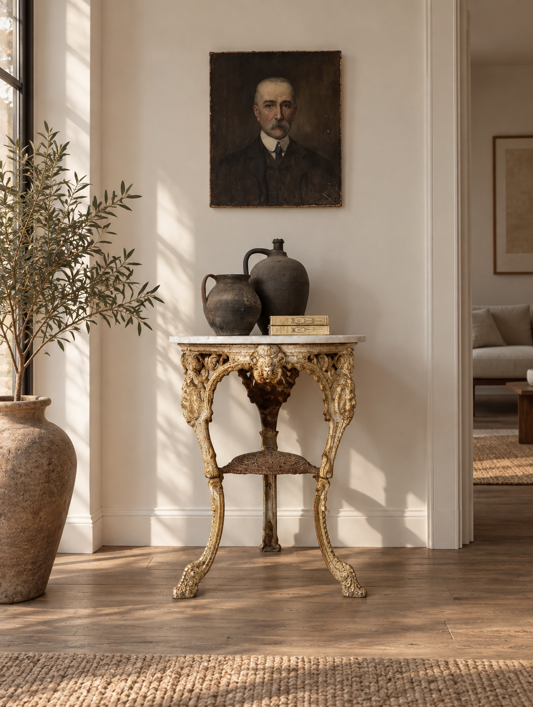 Victorian Antique Cast Iron Base Marble Top Bistro Table