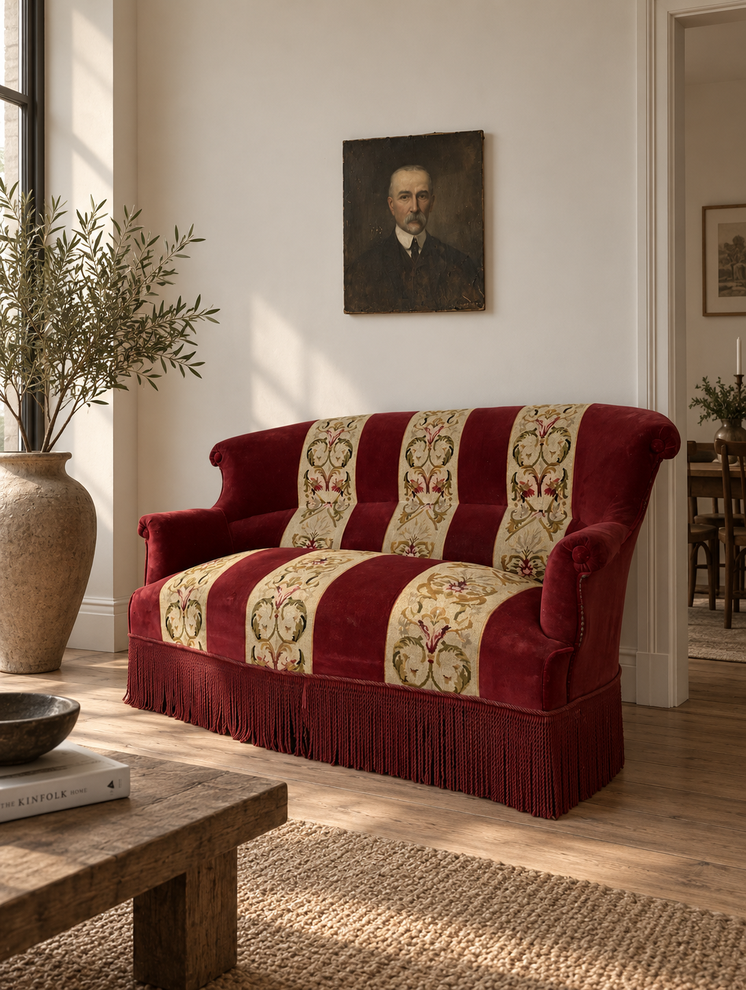 19th Century Antique French Napoleon Velvet & Tapestry Sofa