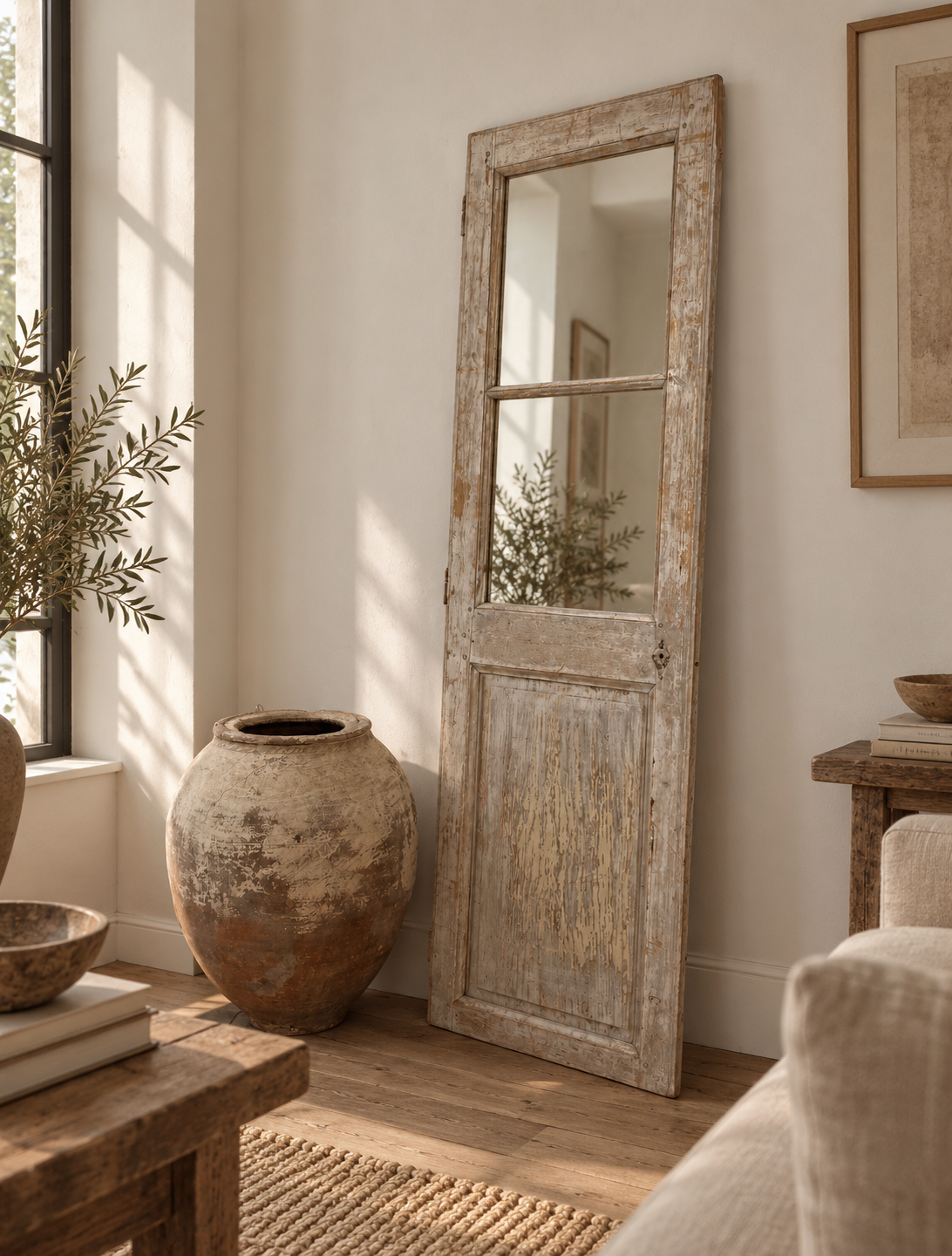 Original Painted Antique French Door Mirror