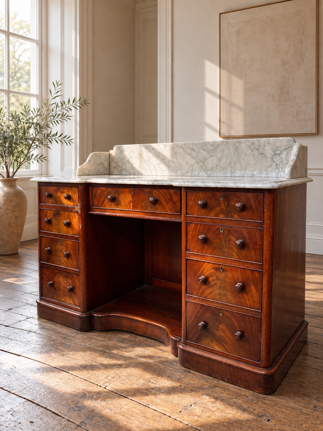Victorian Antique Marble Top Mahogany Washstand