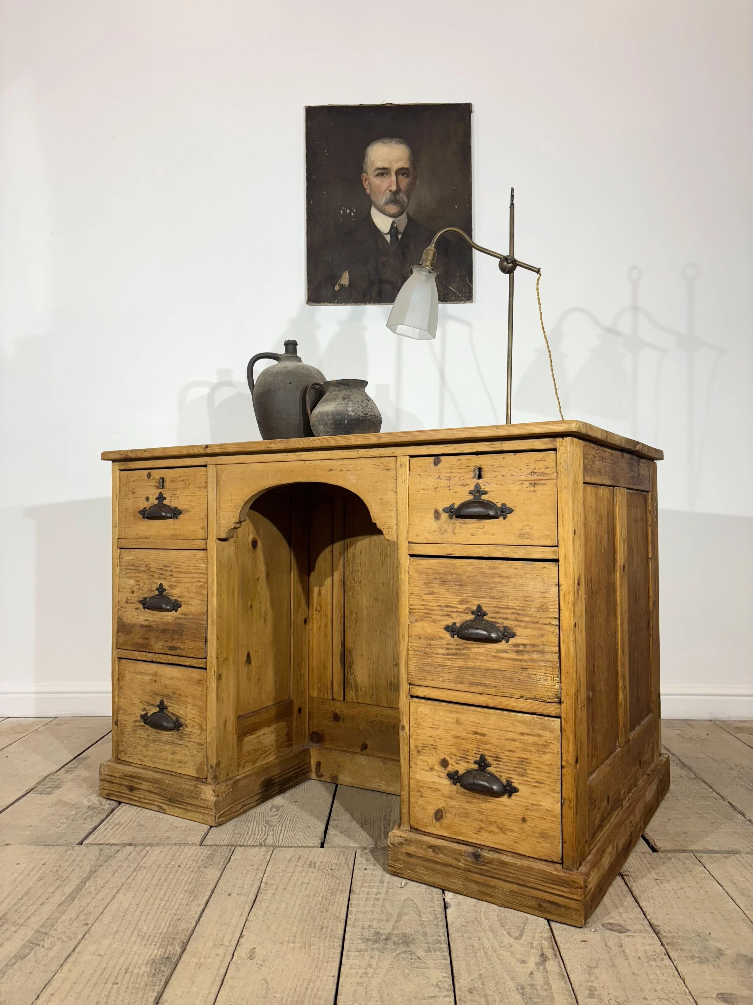 Victorian Antique Rustic Pine Double Sided Pedestal Desk