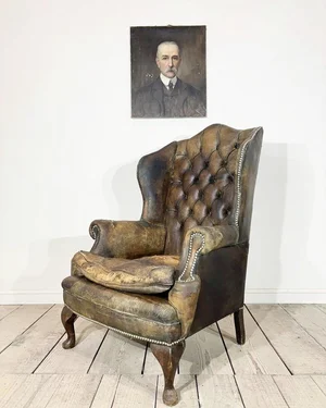 Wingback Armchair Vintage Leather Club Chairs For Sale Set Of