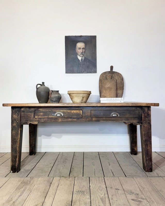 Antique Rustic Oak & Pine Kitchen Dining Table