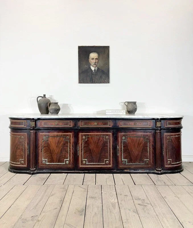 Vintage French Marble Top Shop Counter Cabinet Sideboard