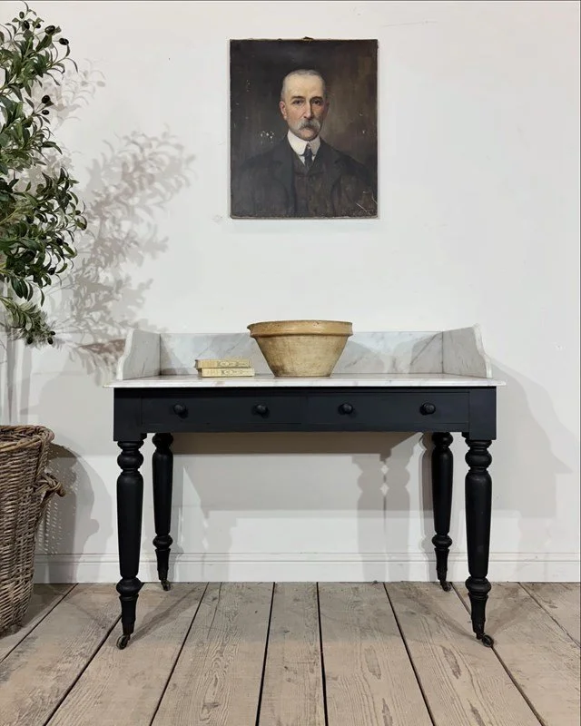 Victorian Antique Marble Top Ebonised Console Table/Washstand