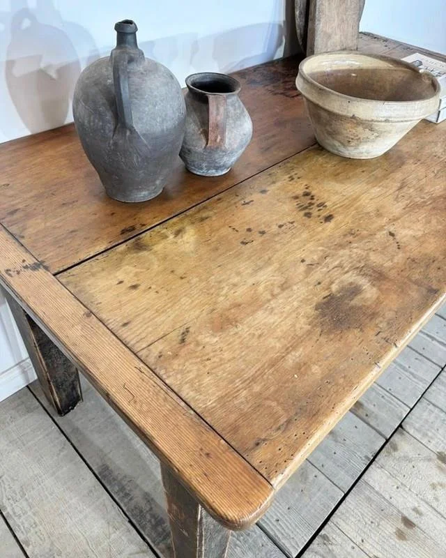 Antique Rustic Oak Pine Kitchen Dining Table — Vintage Boathouse