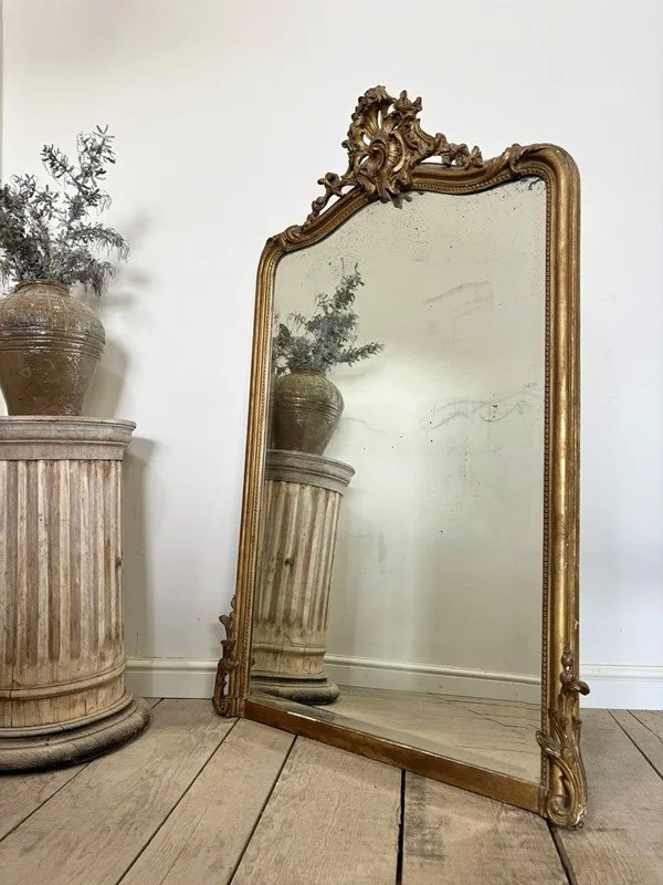 19th Century Antique French Ornate Gilt Foxed Mirror