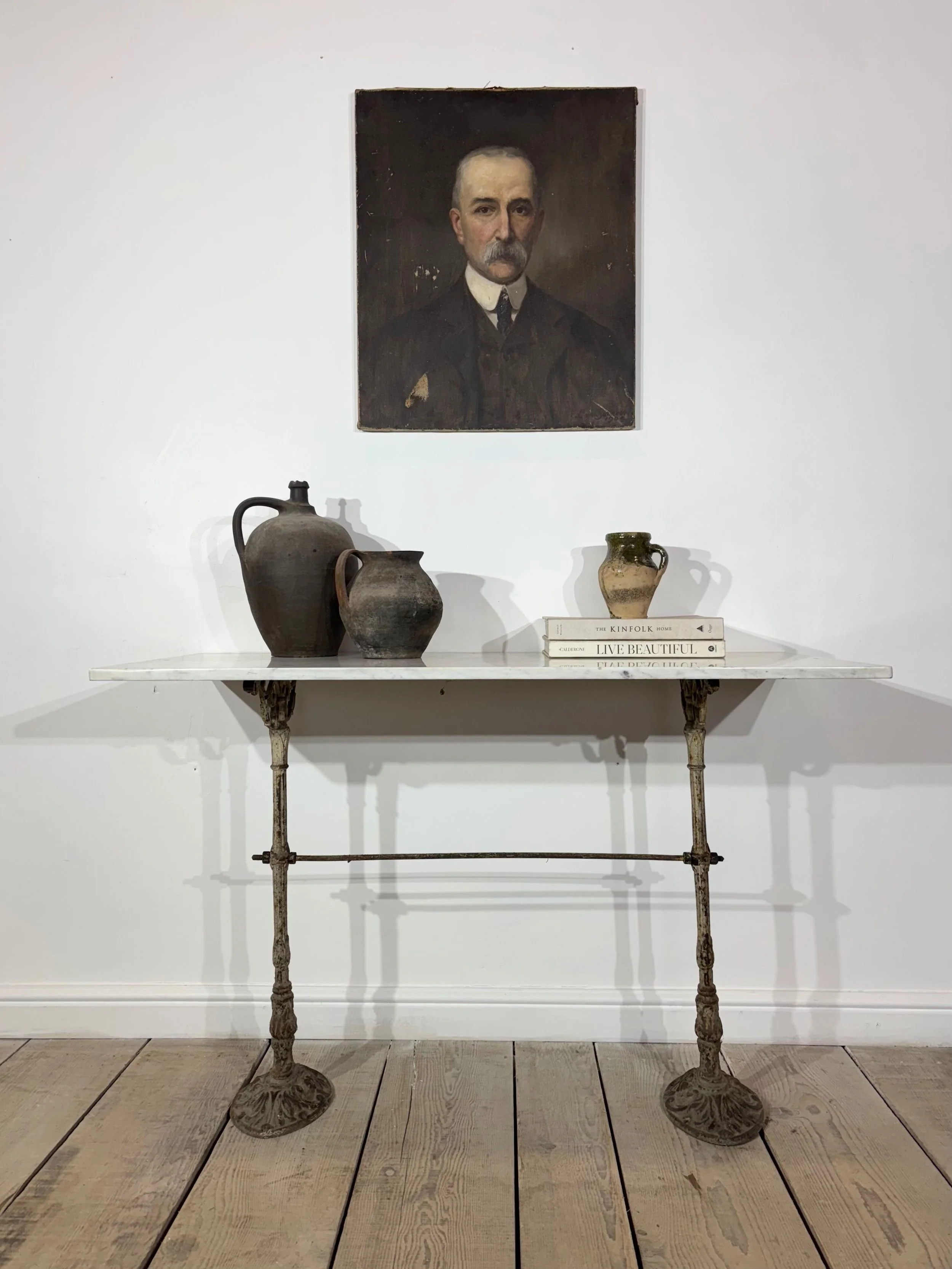 19th Century Antique French Marble Cast Iron Console Table