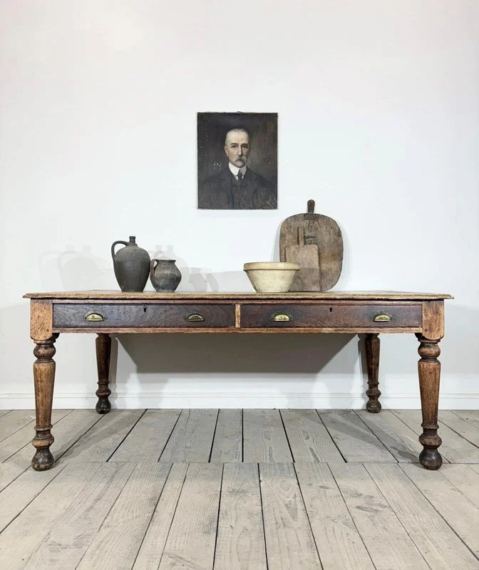 Antique Solid Oak 4 Drawer Kitchen Dining Table