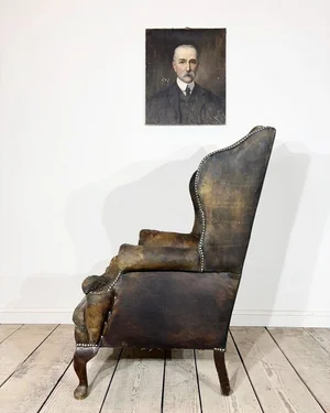 Vintage Antique Brown Leather Chesterfield Wing Back Armchair
