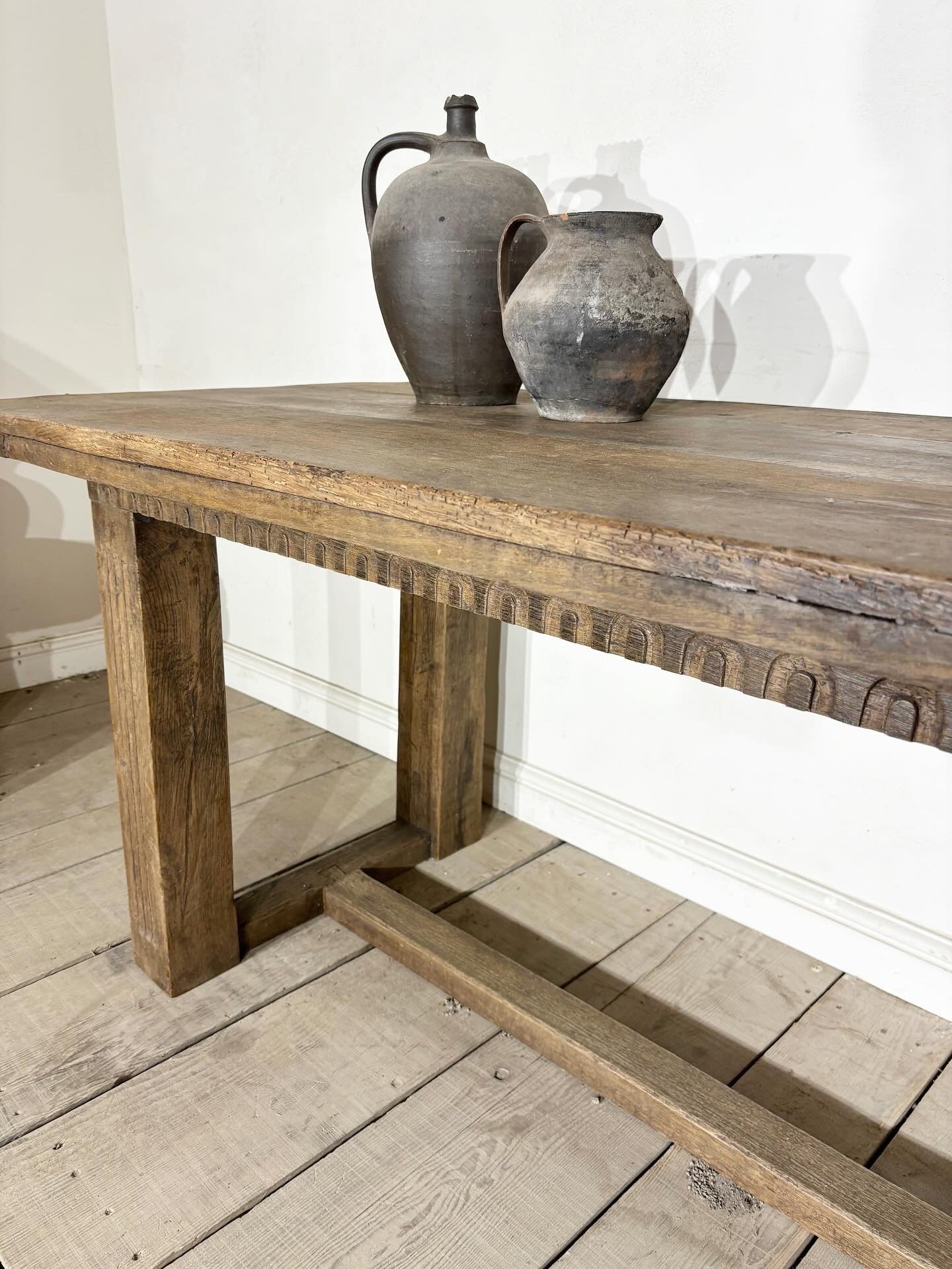 Antique 2m Solid Oak Refectory Kitchen Dining Table — Vintage Boathouse