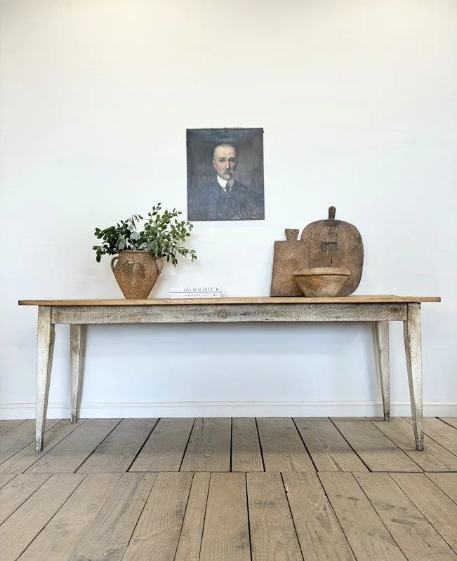 2.1m Antique French Original Painted Kitchen Dining Table