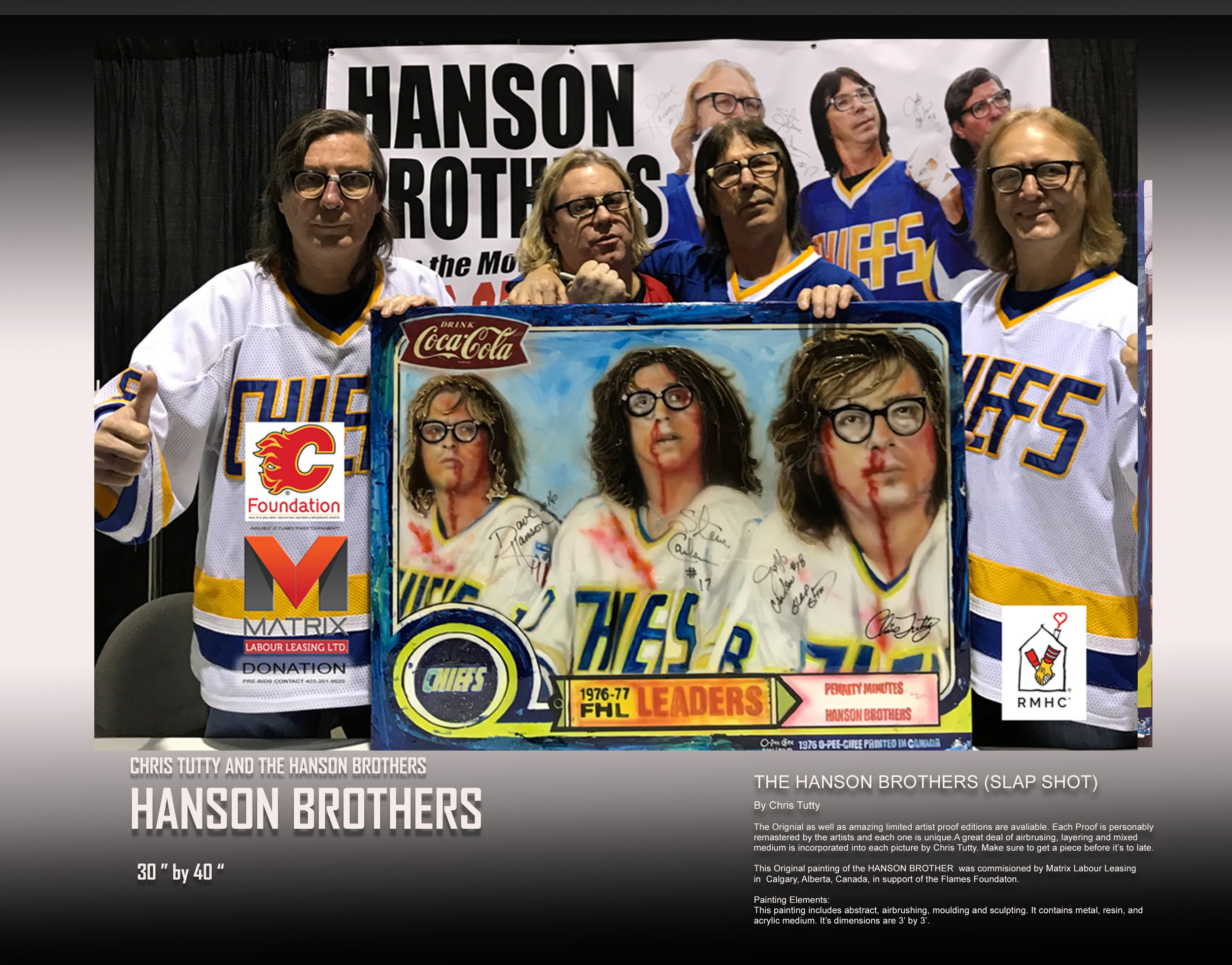 Hanson brothers Celebrity signed art by Chris Tutty