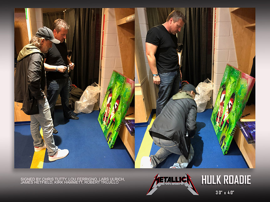Incredible Hulk , Lou Ferrigno, Metallica celebrity signed art by Chris Tutty