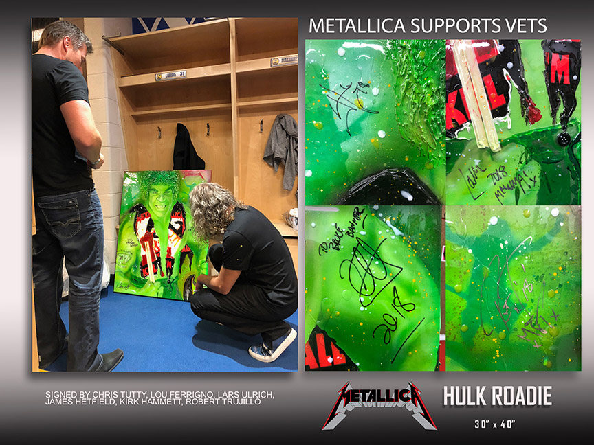 Incredible Hulk , Lou Ferrigno, Metallica celebrity signed art by Chris Tutty