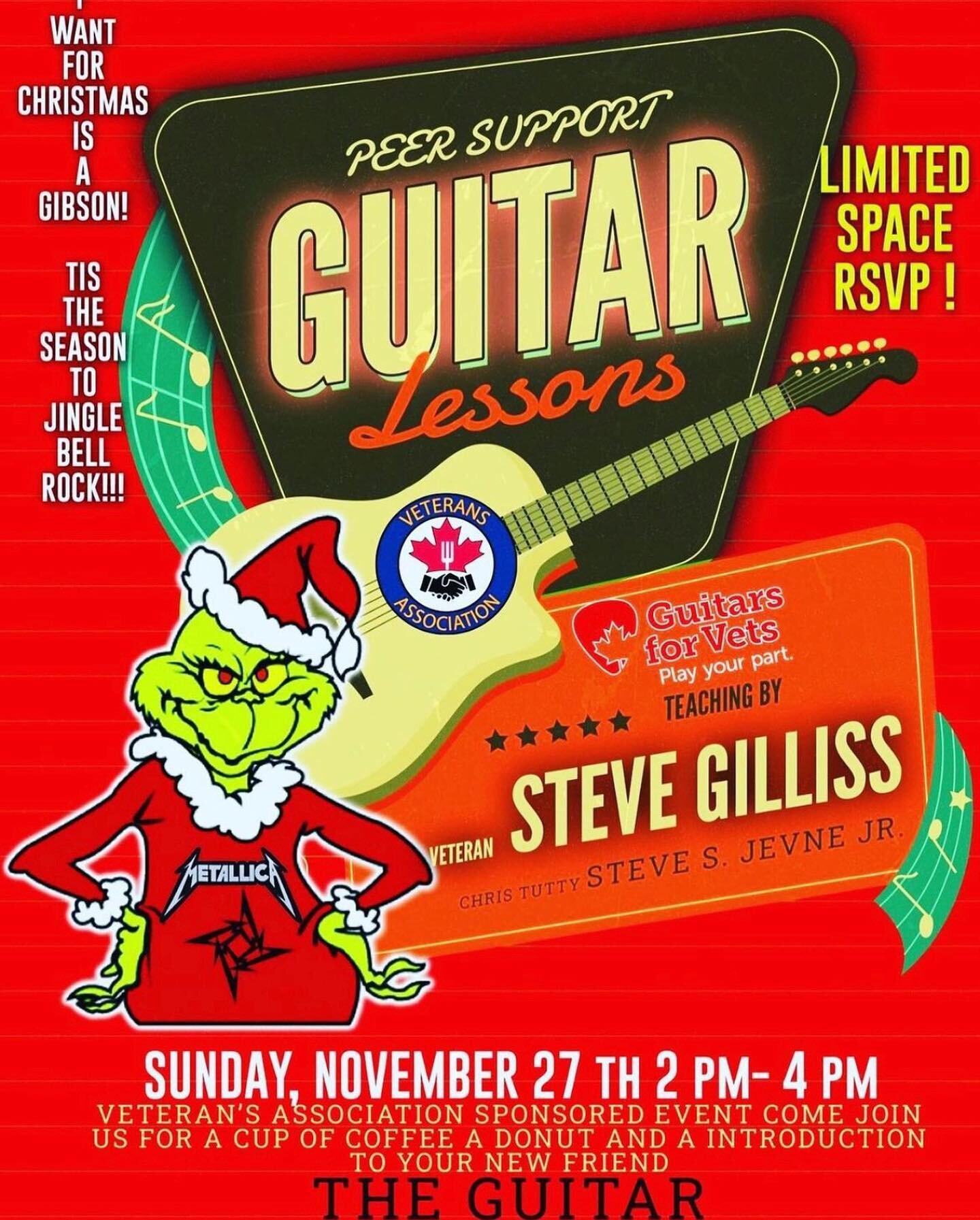 Round 3 this coming weekend ! If you know of a veteran who would like to learn how to play guitar please have them reach out 🙏🎶🎸🎶🇨🇦 #guitarsforvetscanada #musictherapy #VAFB @stevejevnemusic @stevegilliss