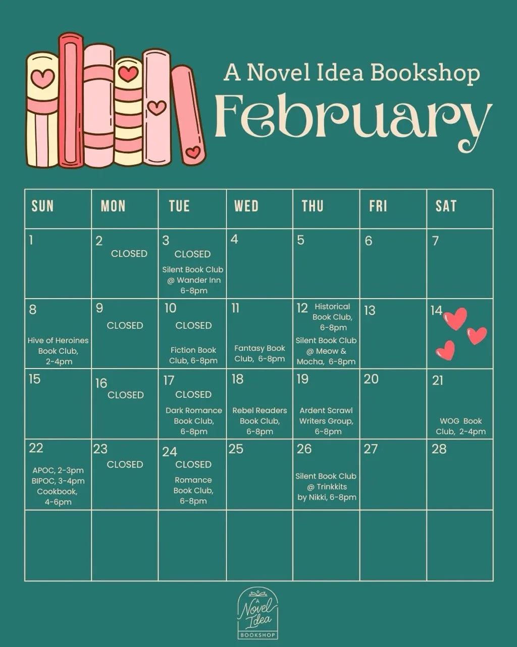 February at a Novel Idea Bookshop