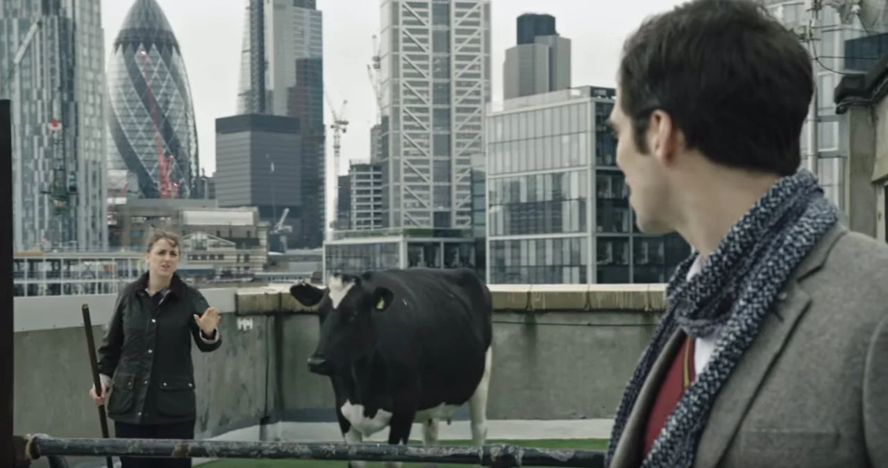 Mixing professional actors and our own team, plus putting a cow on our office roof in London