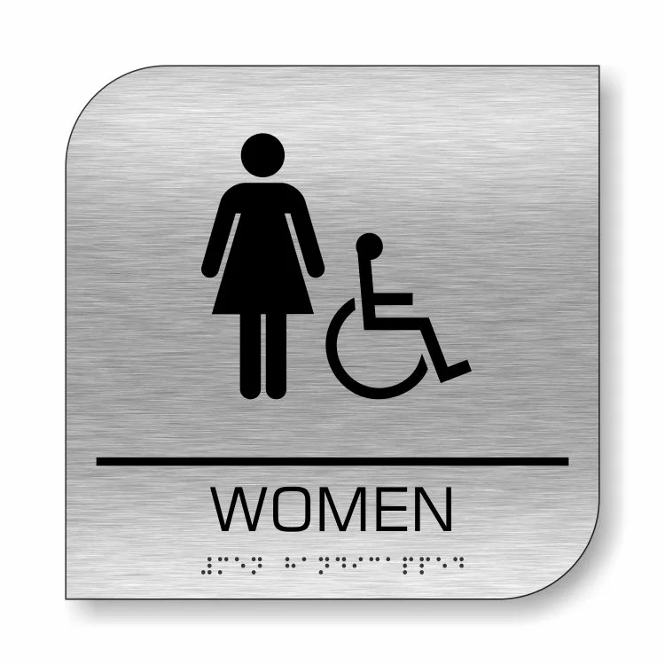 Brushed Aluminum Women Restroom Sign